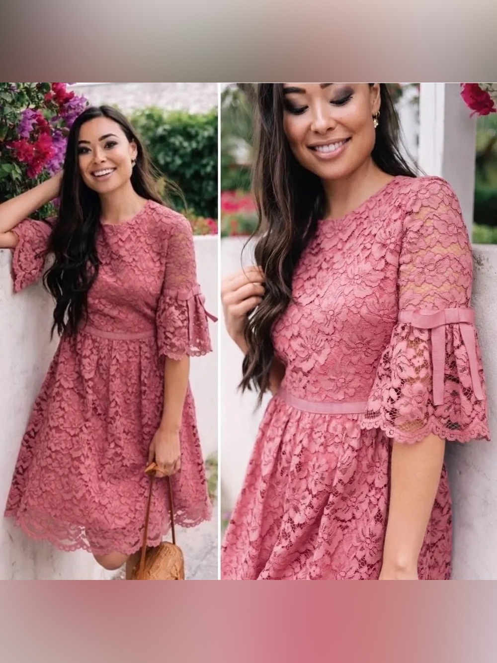 GalMeetsGlam Josephine Bell Sleeve Lace Fit & Flare Dress